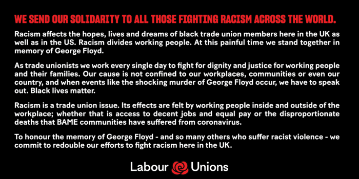 solidarity statement to all those fighting racism across the world