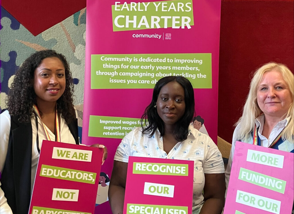 A photograph of Letita McCalla, Abena Oppong-Asare MP and Helen Osgood at the Early Years Charter launch.