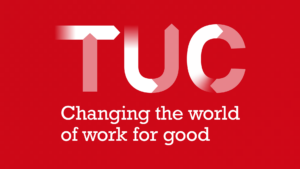 Trades Union Congress (TUC) logo on a red background.